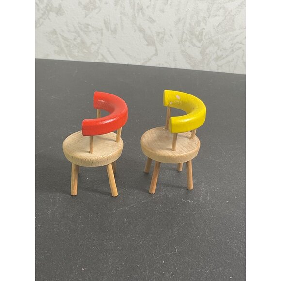 Miniature Wooden Dollhouse Chairs With Red & Yellow Backs - Picture 5 of 6